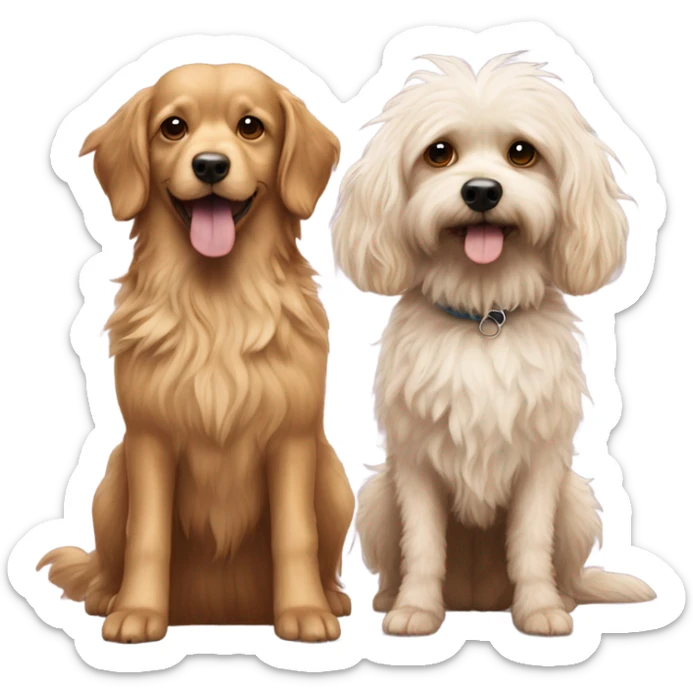 Three dogs, Two golden doodles and one dark brown  long haired chihuahua standing together sticker