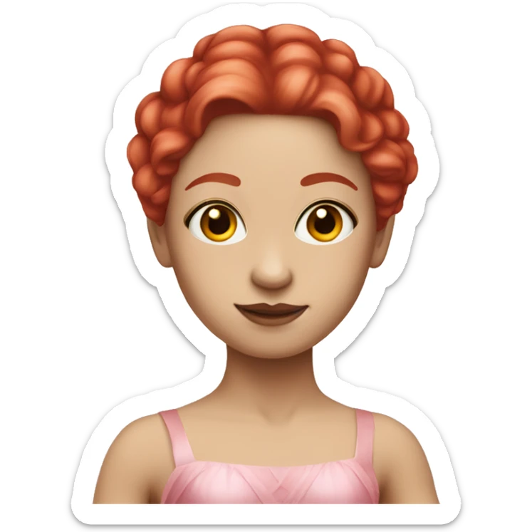 White skin ballerina with pink dress and red hair sticker