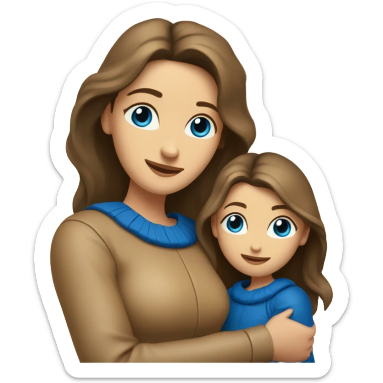 mother and daughter of Slavic appearance blue eyes in leather beige sweaters hugging sticker