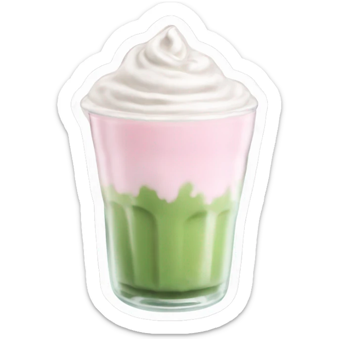 Clear tumblr cup with light pink drink, matcha foam, and whip cream on top sticker