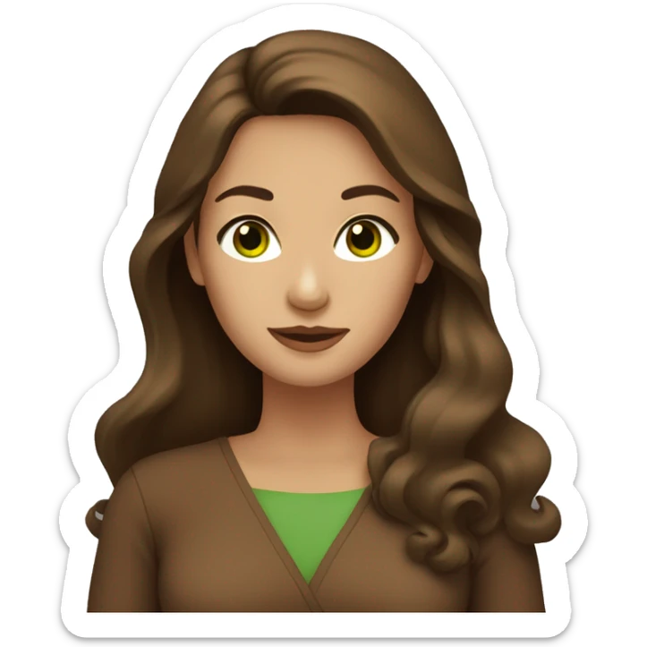 Woman with green eyes, brown long hair, dressed in brown long-sleeved dress sticker