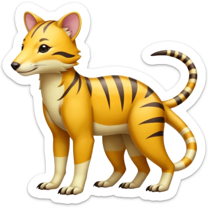 Colorful tropical exotic shiny white beautiful fantasy-Thylacine-Vernid-Cacomistle-Oncilla-animal-Fakémon-hybrid-fursona (full body) sticker
