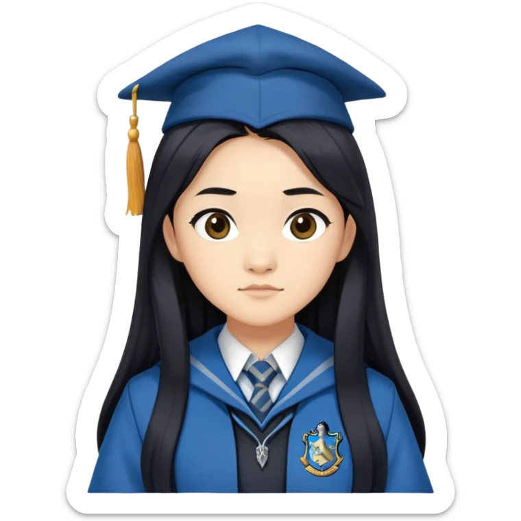 Cho Chang in harry potter, wear hogwarts Ravenclaw uniform, long black hair sticker