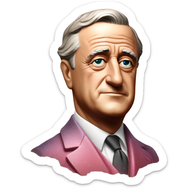Pink ombre statue of Franklin Roosevelt with glitter and trees sticker
