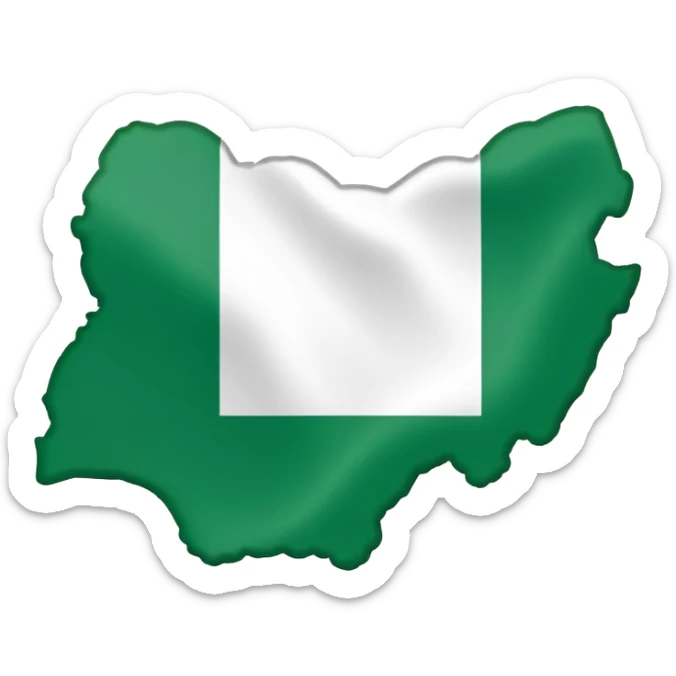 "Nigeria outline filled with the Nigerian flag colors, green-white-green, simple and bold, vector-style, clean and vibrant." sticker