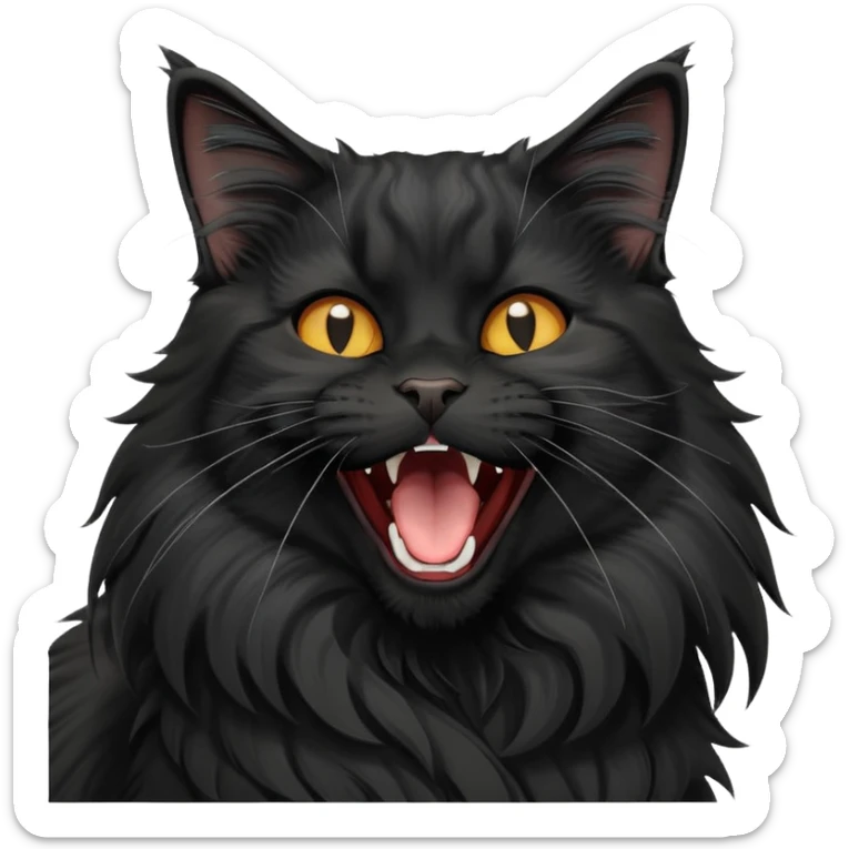 cinematic-yawning black-maine-coon-cat-portrait-emoji,-head-tilted-playfully-and-inquisitively,-sleek--black-fur,-simplified-yet-adorable-features,-highly-detailed,-glowing-with-a-warm,-friendly-glow  sticker