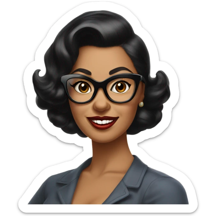 pin-up brown woman with black hair wearing 50s cat eye glasses  sticker