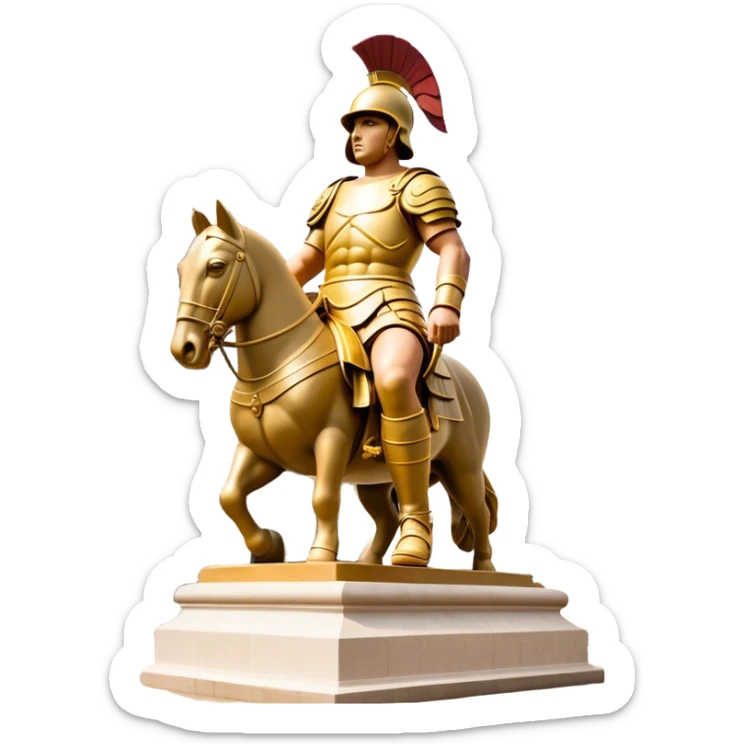 Cinematic Realistic Roman Soldier Statue at Botero Square Landmark Emoji, depicted as a striking, larger-than-life sculpture rendered with rich detail and dynamic, urban lighting. sticker