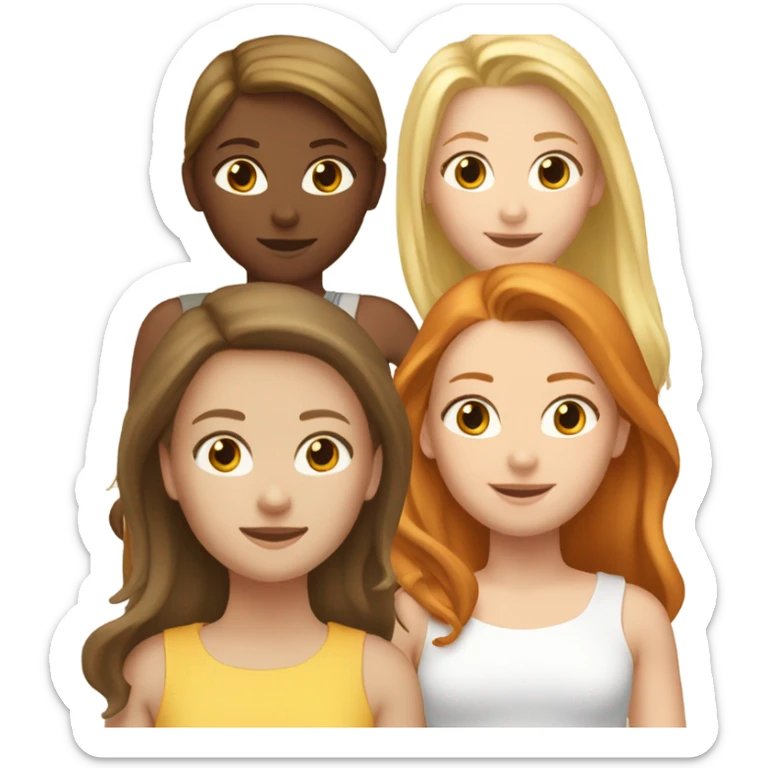 6 girls, 1 brunette, 3 long hair blondes, 1 redhead and 1 short hair blonde all Caucasian  sticker