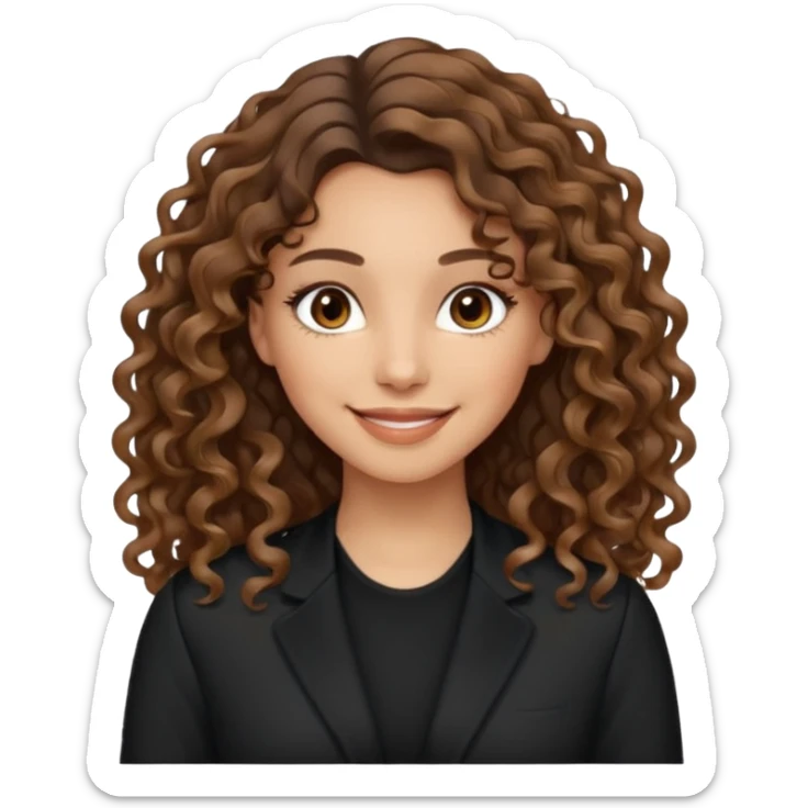 brown balayage hair long curly (not to much curly/not afro), light skin tone, brown eyes, not too skinny, black outfit sticker
