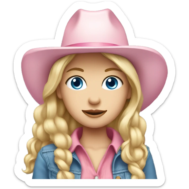 Cowgirl, pale skin, blue eyes, blonde hair, pink hat sticker