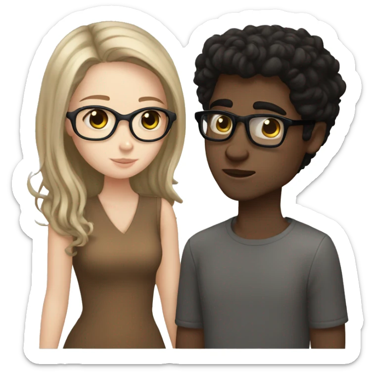 White boy black hair glasses kissing white girl brown hair brown eyes sticker