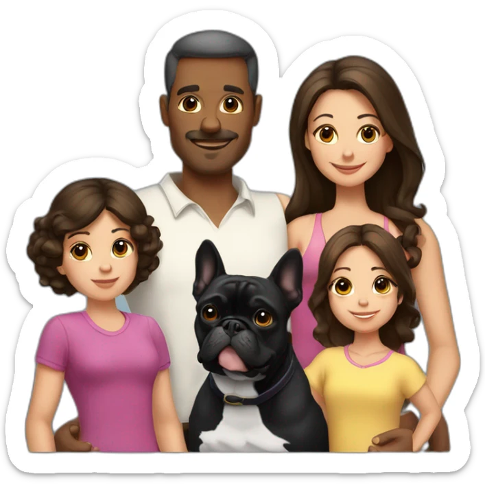 Family-father-mother-two-brunettes-daughters-and-one-black-French-bulldog sticker