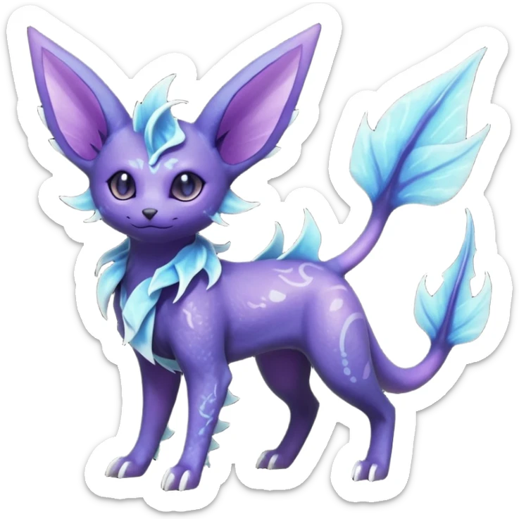 Rare realistic purple indigo violet nebulae shiny sparkly dark-neon glowing bioluminescent edgy badass epic pretty beautiful handsome gorgeous aesthetic colorful vibrant Vernid-Trico-Vaporeon-Espeon-species-Fakemon-creature by LiLaiRa, 4 legs, 1 tail, random markings, (full body) sticker