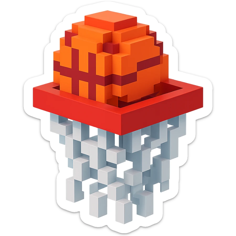 Voxel-style basketball in a net, variation 3 sticker