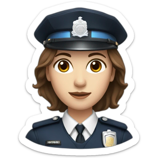 female met police officer with brown hair and light brown eyes sticker