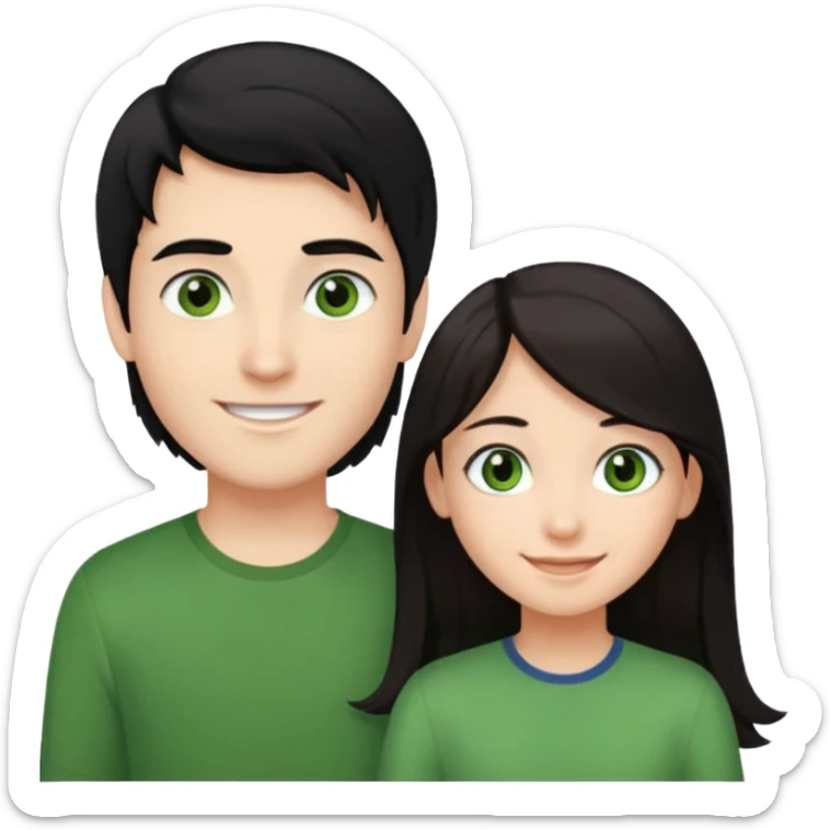  chico pelo negro ojos grises junto a chica pelo castaño largo ojos verdes sticker