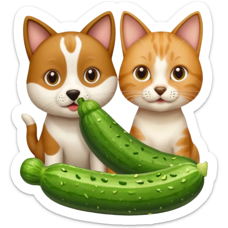 Köpekin yaninda kedi ikside hiyar yesin sticker