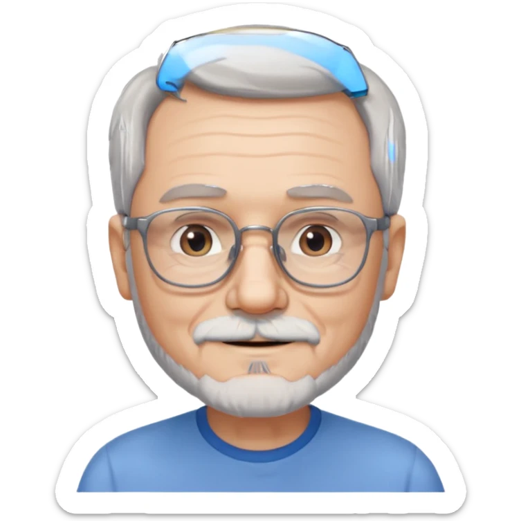 Create me an emoji of an old man. Gray short size hair. Gray beard. Squarer Glasses. Blue eyes. Little smile sticker