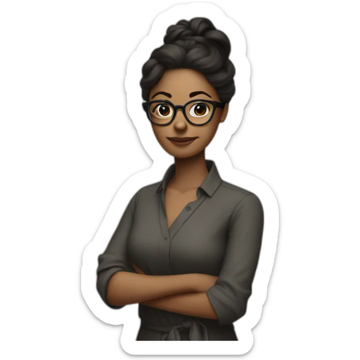 designer women dark tied up and flat hair with glasses crossing arms sticker