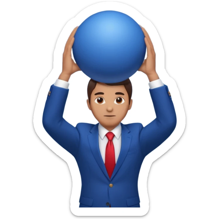business man in a blue suit and red tie, carrying a huge dark blue ball above his head emoji sticker