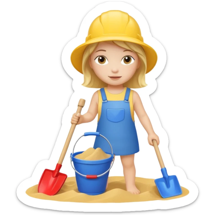kid girl with toy sand bucket and shovel sticker