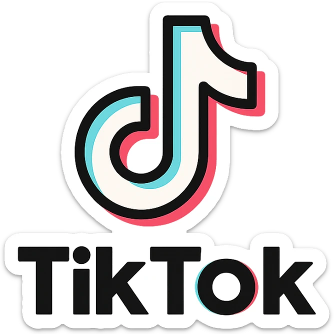 official TikTok logo in 2D, matching the real logo exactly, with TikTok's colors black, white, cyan, pink, transparent background, no added elements, for Discord role icon sticker