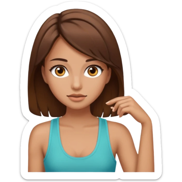 Girl with brown hair brown eyes lashes tank top sticker