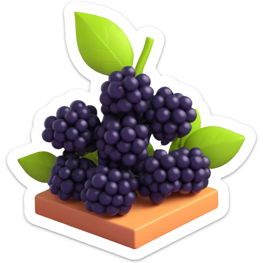 Make the berries black and add cartoonish style to the entire composition: bright, expressive shapes, modern 3D iOS style, square composition, clean background. sticker