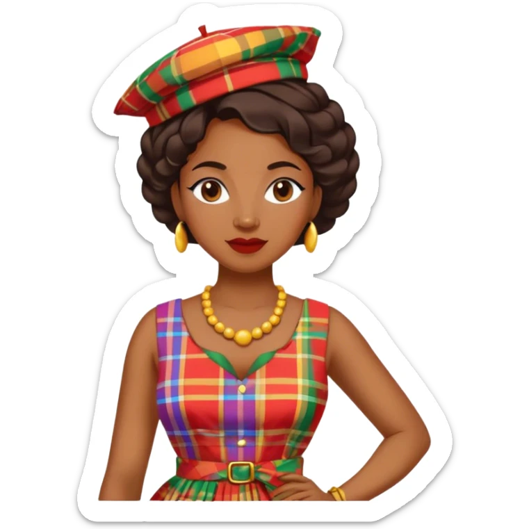 Femme Antillaise originaire de Martinique avec une robe en madras pas de couvre chef sticker