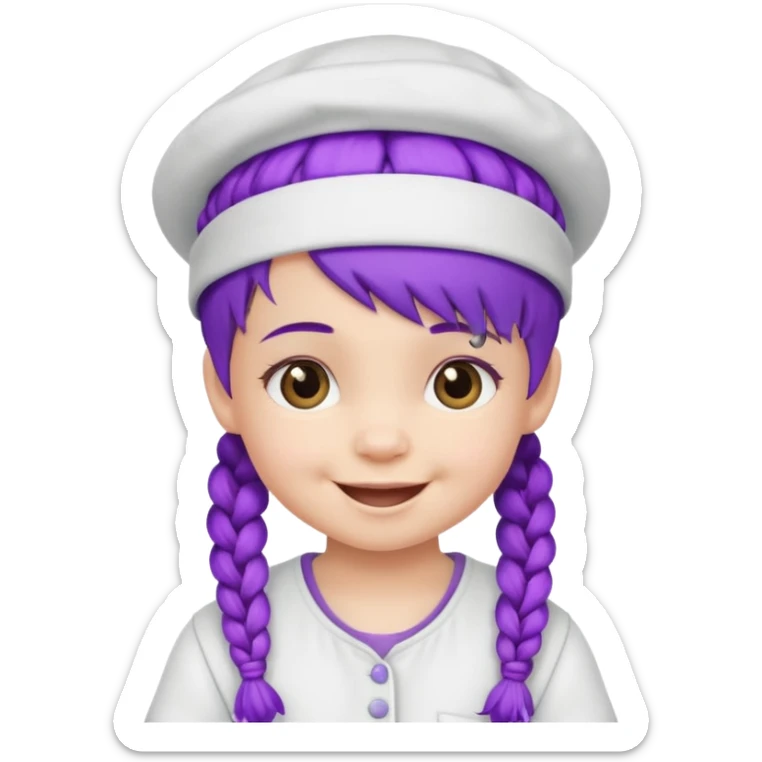 purple haired little baby with braids and white hat not beanie happy sticker