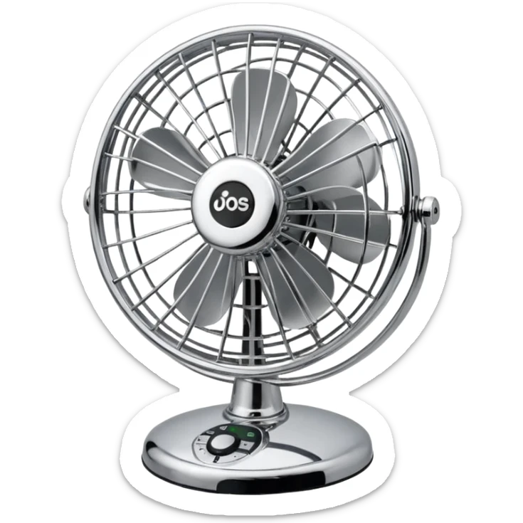 Desk Fan – classic round fan with metal cage and adjustable tilt. sticker