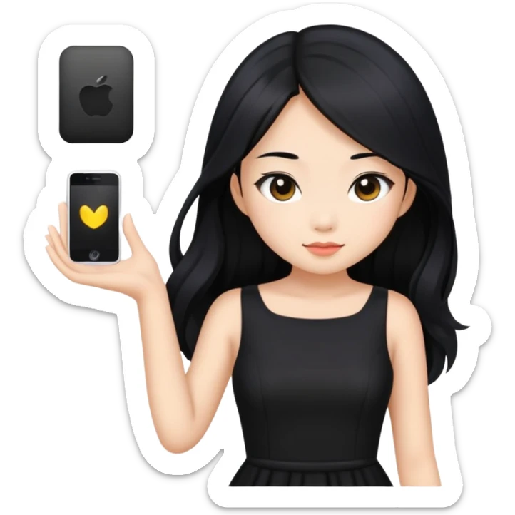 Beautiful Asian girl with long black hair wearing a black dress sticker