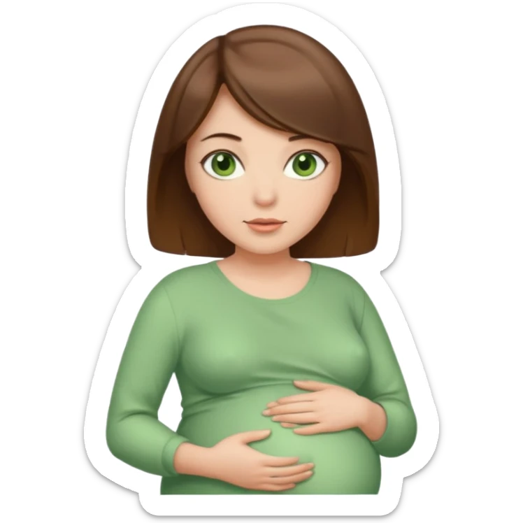 Pregnant woman: brown hair with bob style and green eyes sticker