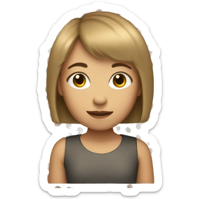 girl with light brown hair and short cut hair, with a bang sticker