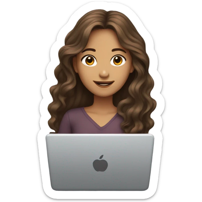 Beautiful girl,Brown hair,wavy hair，long hair,Brown eyes,White, typing on laptop  sticker