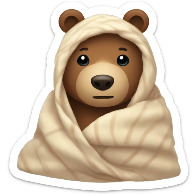 bear cozy in blanket sticker