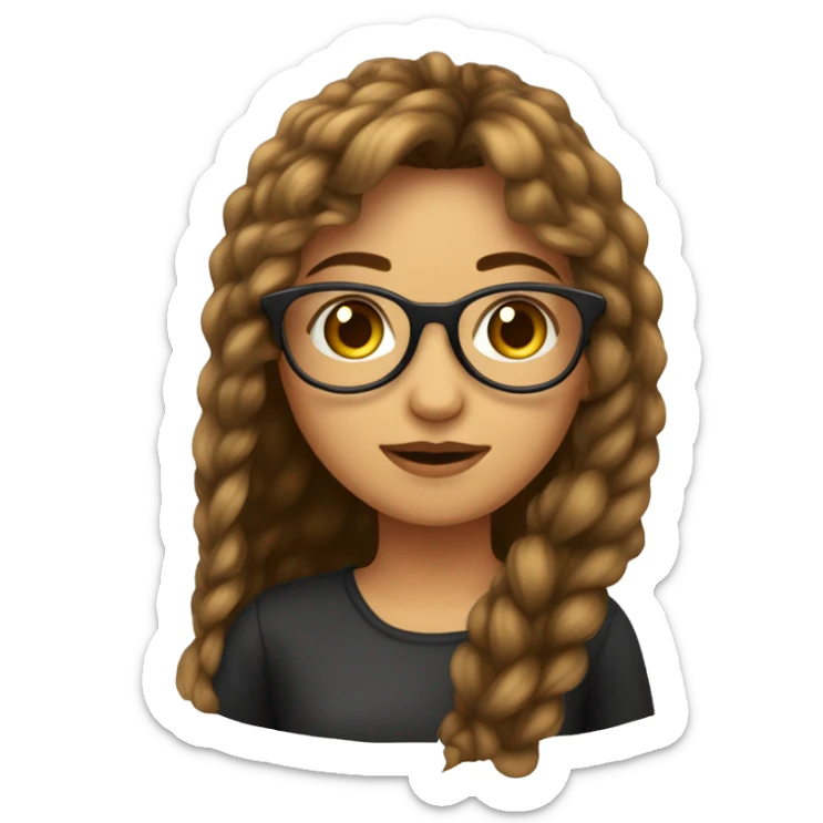 Una chica con cabello largo y cobrizo, con flequillo al costado. Con lentes y ojos marrones  sticker
