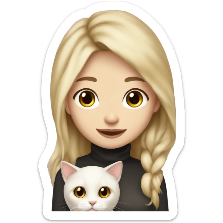Blonde hair brown eyed girl pale skin holding calico cat sticker