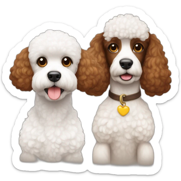 2 dogs together french poodle 1 white colour 1 canela brown color sticker