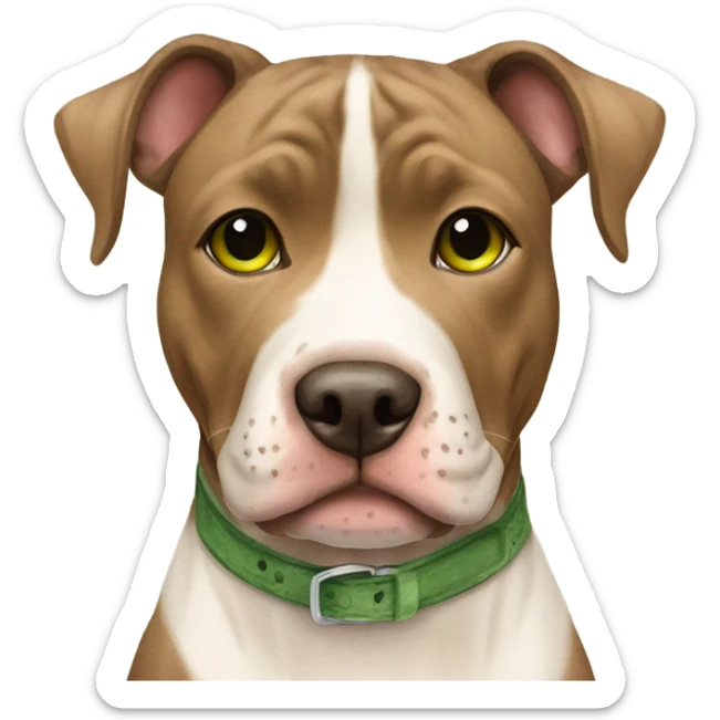 Watercolor pocket pittie with brown fur, brown eyes, and green collar sticker