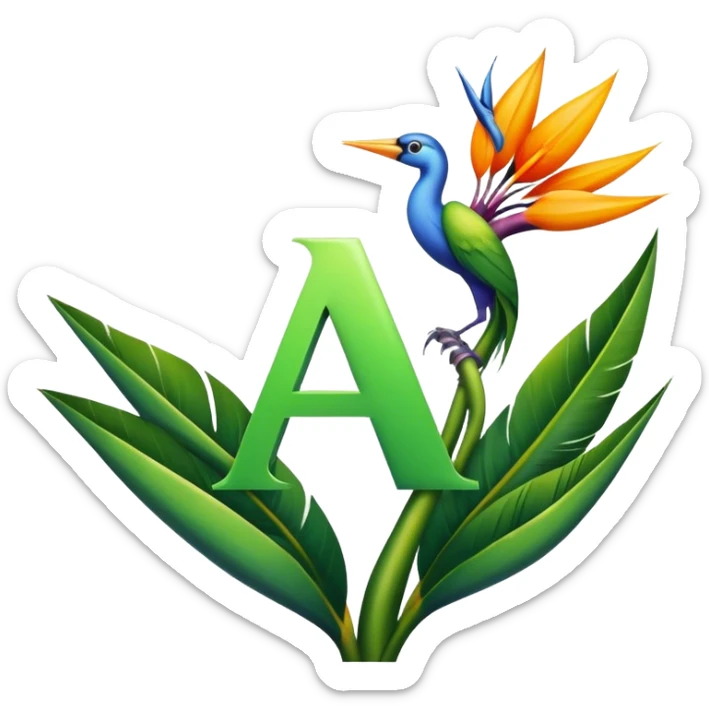 the flower the bird of paradise logo with the letter "A" sticker