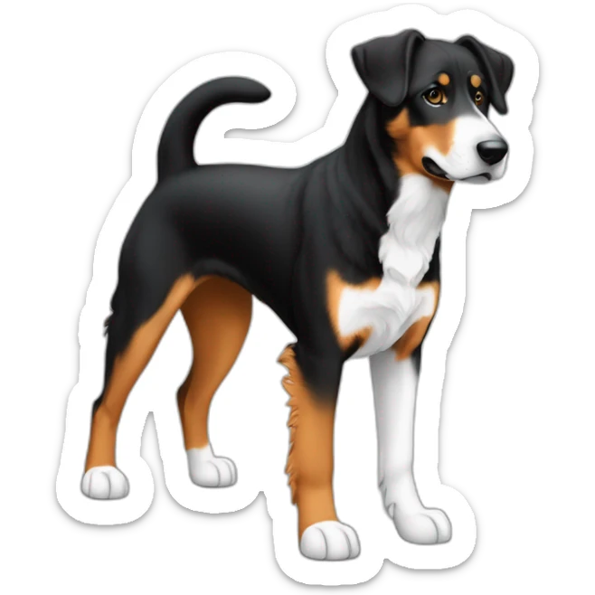 chien croisé staff et beauceron couleur feu et noir au poitroil blanc sticker