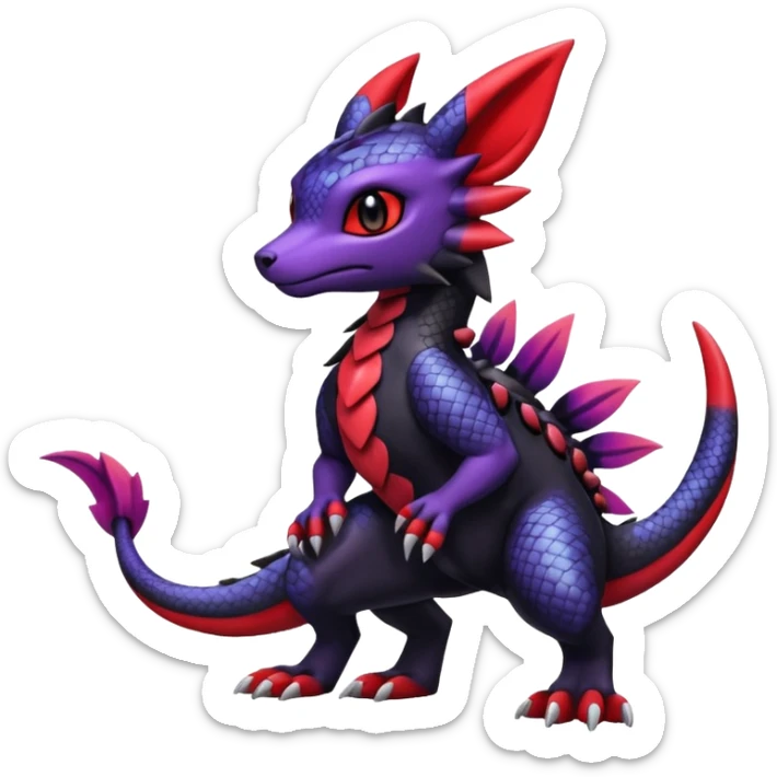 Cute Exotic Colorful Guilmon-Salandit-Umbreon-Fakémon-hybrid-creature (full body)  sticker