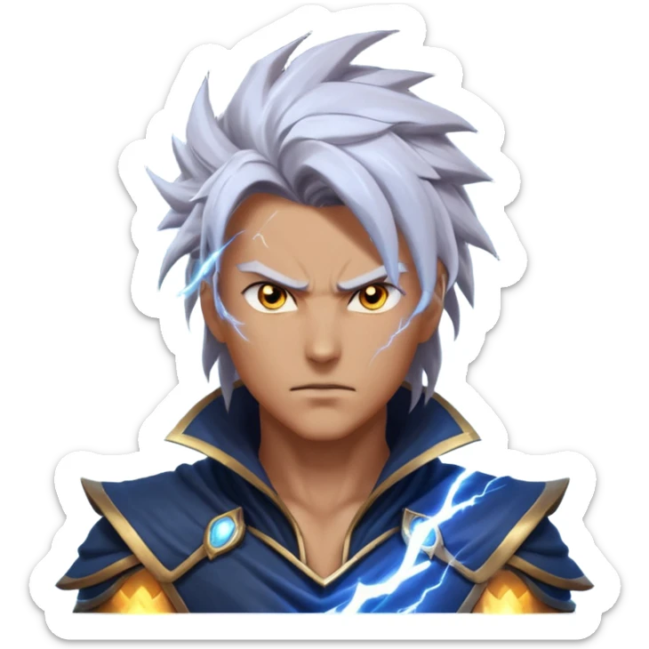 storm rider portrait, head and shoulders only, wind-swept hair, crackling lightning aura, storm clouds swirling behind, intense glowing eyes, epic fantasy vibe, 3D cartoon, mobile game icon style, clean background, no text, no watermark
 sticker