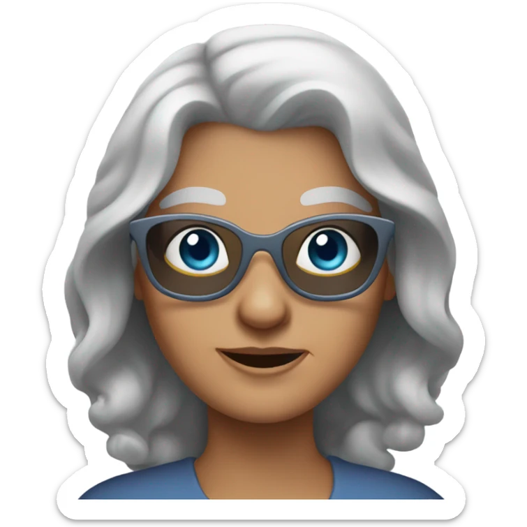 Blue eyes younger grandma with long gray hair sunglasses  sticker