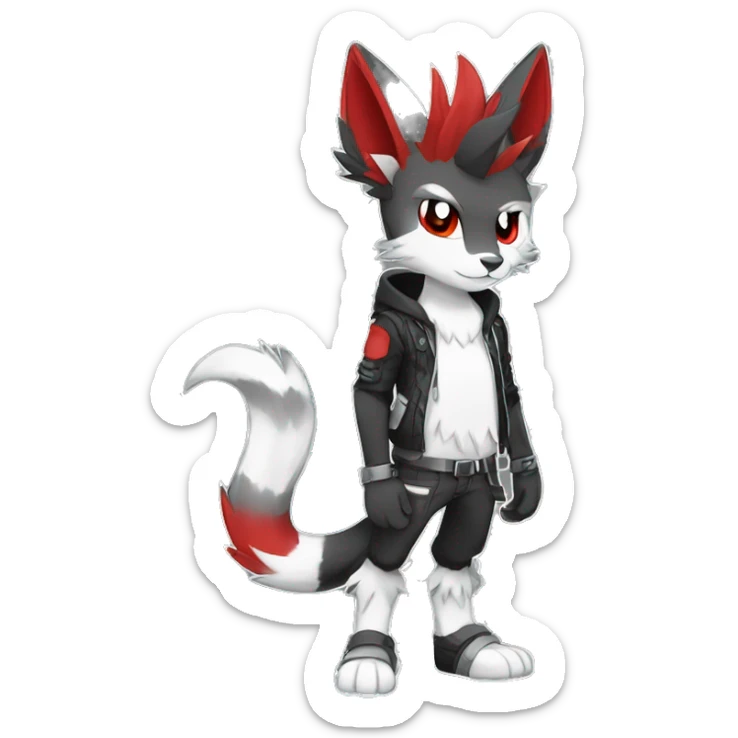 Anthro cool edgy black white grey punk red animal hybrid Fakemon full body sticker