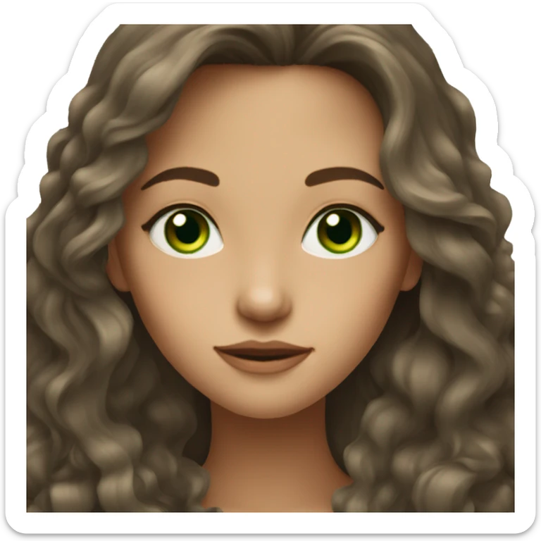 brunette girl with long flowy hair and green eyes  sticker