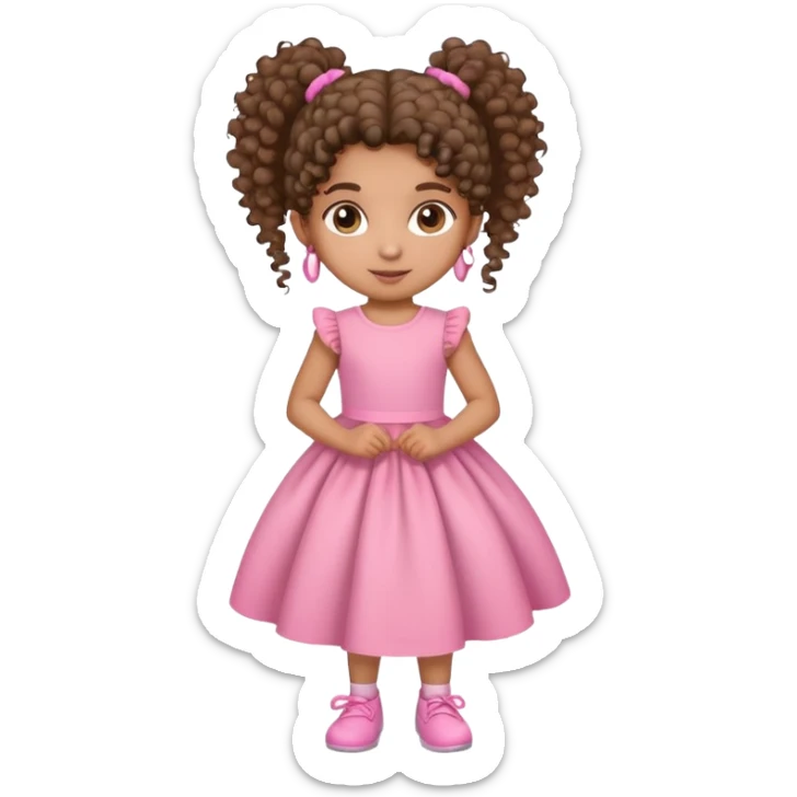small little brown girl with curly hair ponytail and a pretty pink dress  sticker
