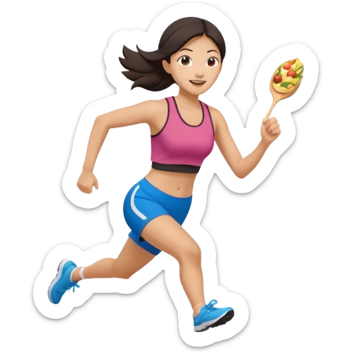 Asian Woman Running to food, must have brunch food sticker